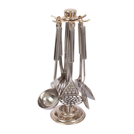 UTENCILIOS DE COCINA JGO. 7 PZAS. MANGO DORADO(MKT800-HH) ACERO INOX.