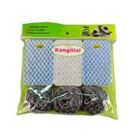 (M407-2F-6)PAQUETE CON 3 ESPONJAS Y 3 FIBRAS SCOURER